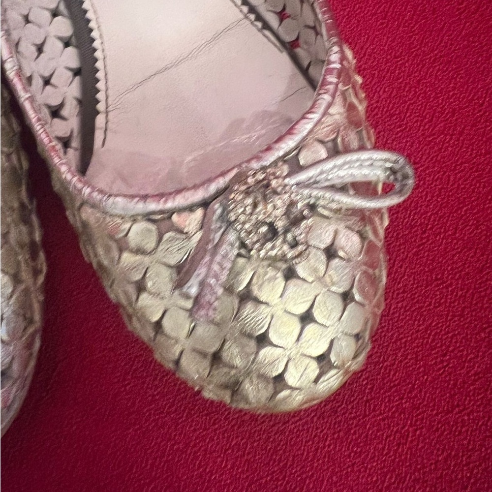 Richmond Metallic Silver Flats with Bow Detail and Textured Surface - Picture 2 of 10